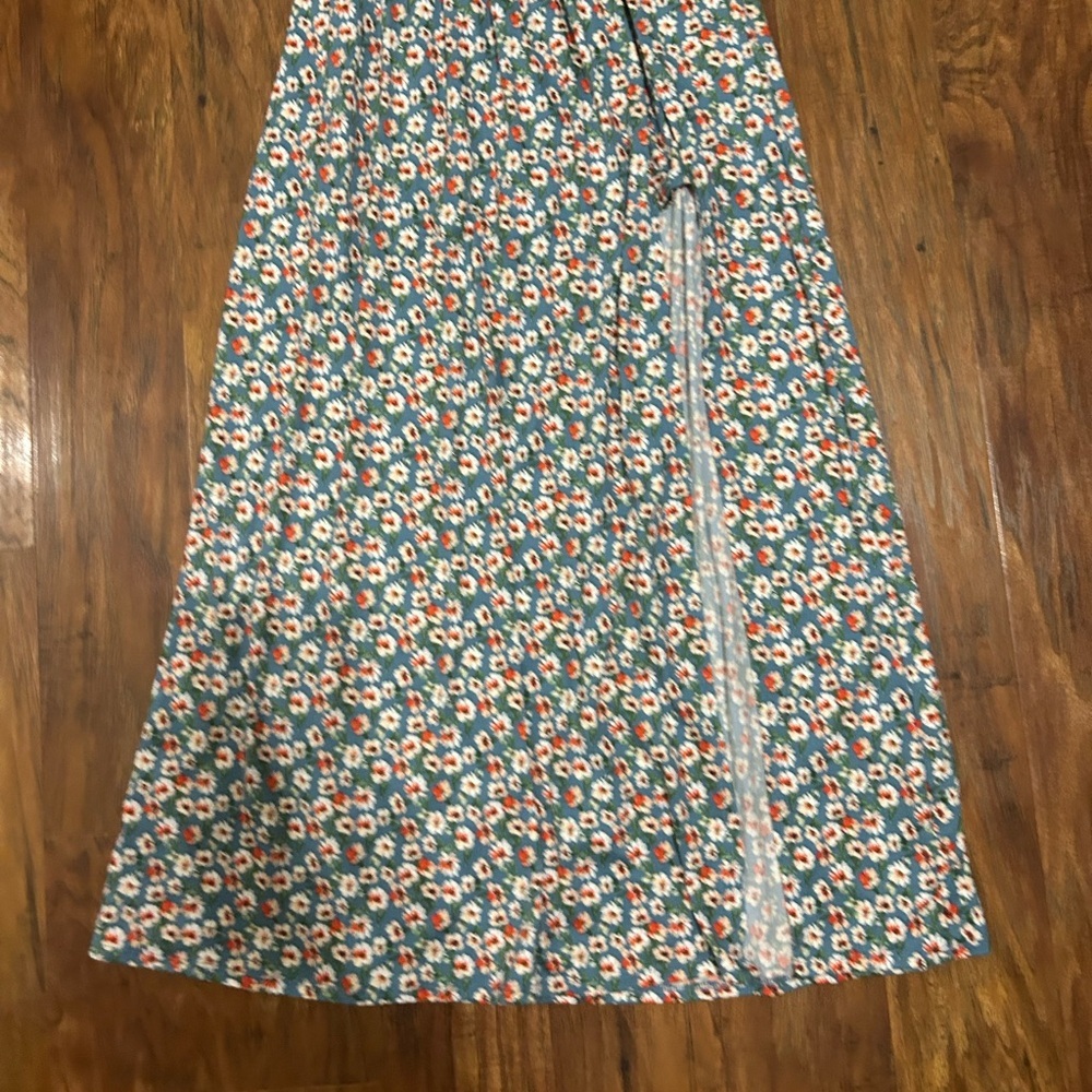 Off The Shoulder Floral Maxi Dress Side Slit Multicolored Cottage-core Coastal - Picture 7 of 10